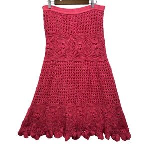 Lucky & Coco Crochet Skirt Womens Large Pink Boho Cotton Midi Ruffle Hem READ